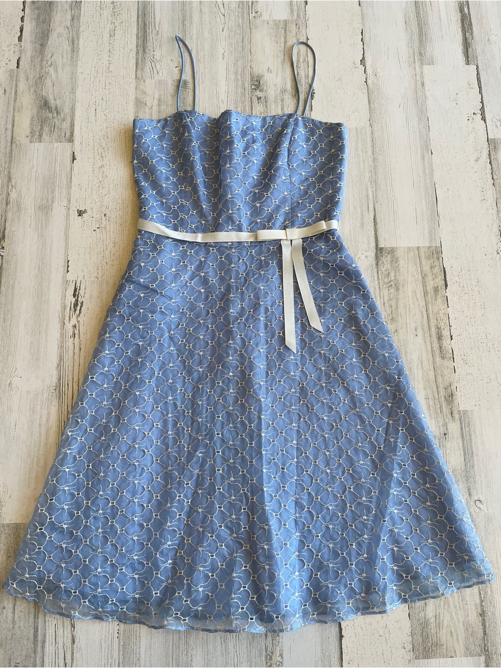 Vintage 1995 Dress Silk Laundry By Shelli Segal Light Blue Floral White SZ 4